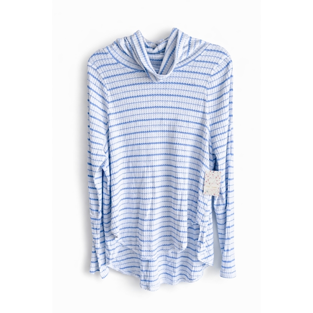 NWT Free People We The Free Kristina Thermal Top Blue White Striped Hallow Boho
